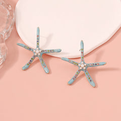 Star Fish Gemstone Pearl 18K Gold Pink Stud Earring For Women Group6