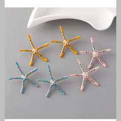 Star Fish Gemstone Pearl 18K Gold Pink Stud Earring For Women Group6