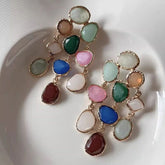 Multi Color Crystals 18K Gold Dangler Earring For Women