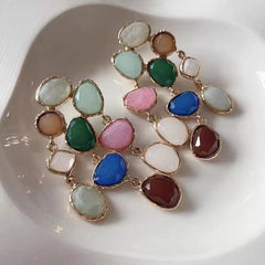 Multi Color Crystals 18K Gold Dangler Earring For Women