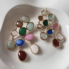 Multi Color Crystals 18K Gold Dangler Earring For Women