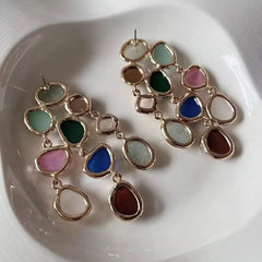 Multi Color Crystals 18K Gold Dangler Earring For Women