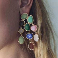 Multi Color Crystals 18K Gold Dangler Earring For Women