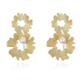 Dual Flower Pearl 18K Gold Anti Tarnish Dangler Earring For Women
