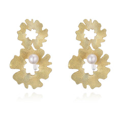 Dual Flower Pearl 18K Gold Anti Tarnish Dangler Earring For Women