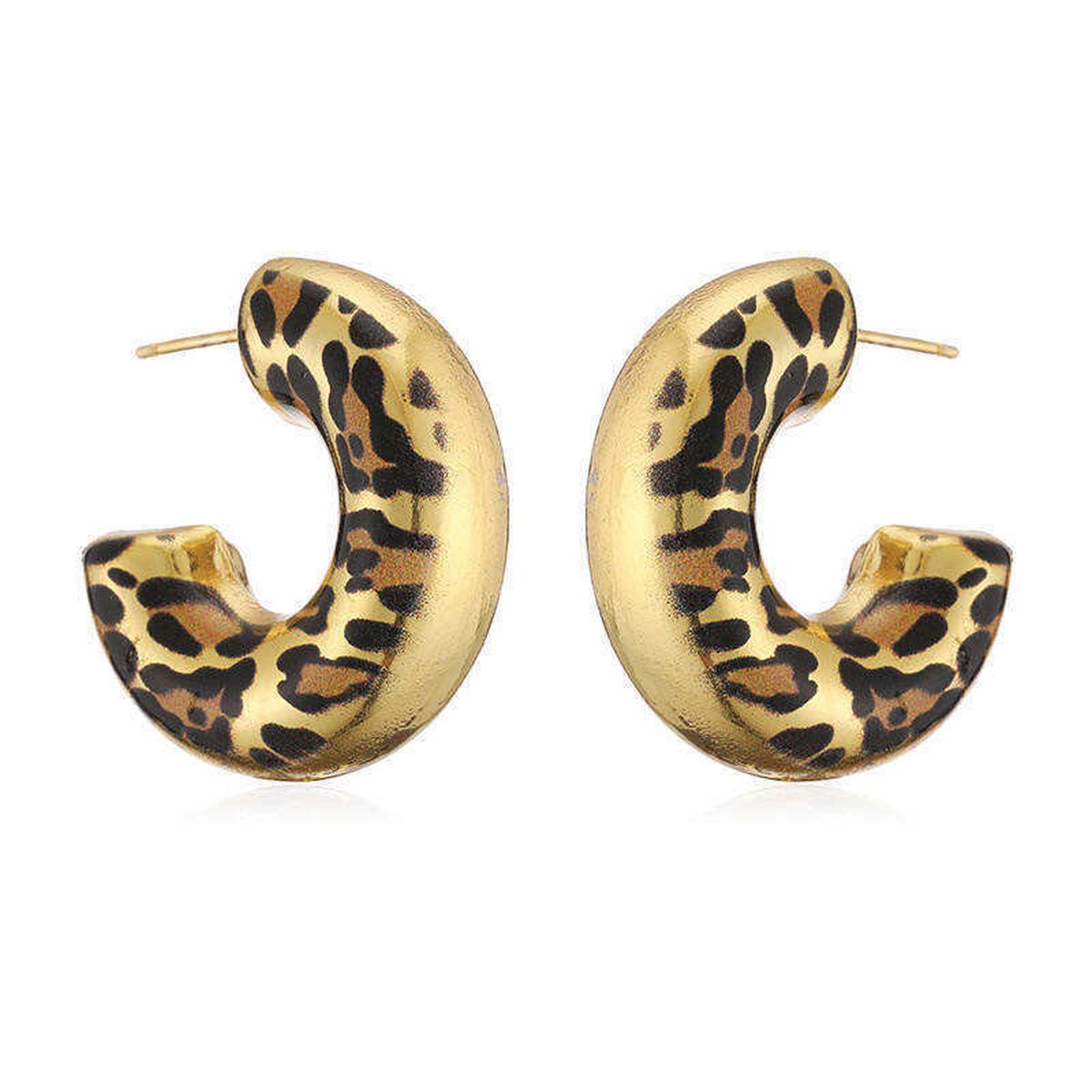 Tiger Stripe Enamel 18K Gold Black Anti Tarnish Hoop Earring For Women