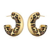 Tiger Stripe Enamel 18K Gold Black Anti Tarnish Hoop Earring For Women
