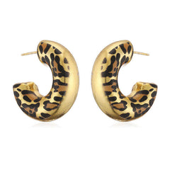 Tiger Stripe Enamel 18K Gold Black Anti Tarnish Hoop Earring For Women