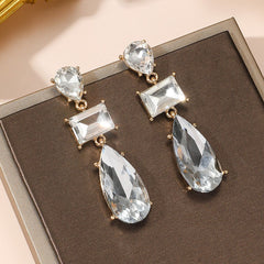 Drop Rectangle Ruby Crystal Red Green 18K Gold Dangler Earring For Women