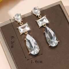 Drop Rectangle Ruby Crystal Red Green 18K Gold Dangler Earring For Women