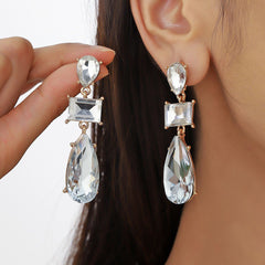 Drop Rectangle Ruby Crystal Red Green 18K Gold Dangler Earring For Women