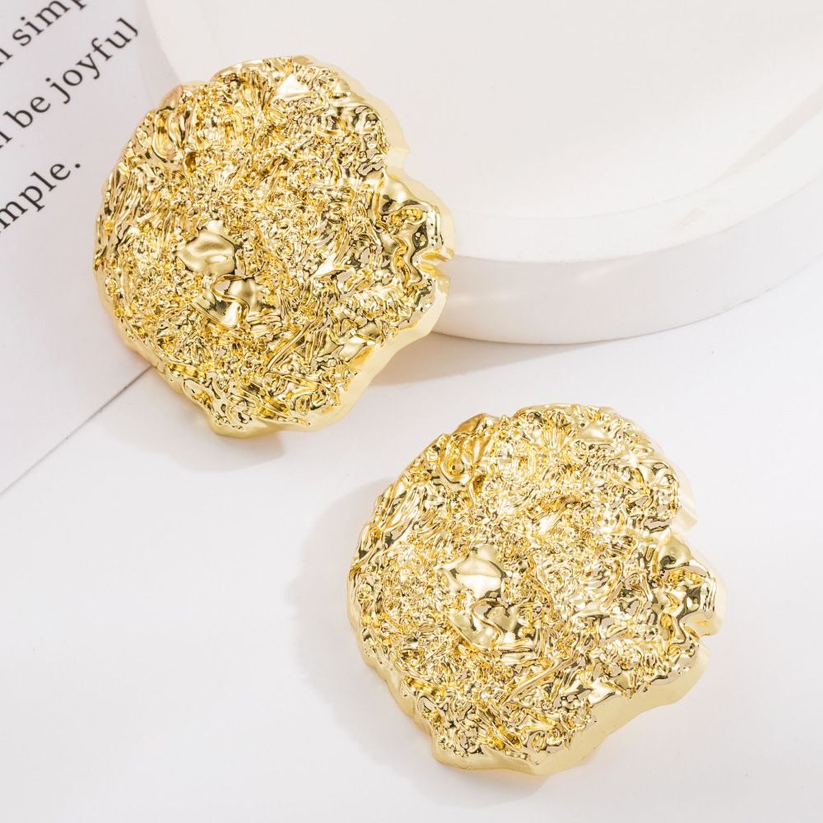 Beaten Finish 18K Gold Stud Earring For Women
