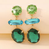 Oval Crystal Green Blue 18K Gold Big Drop Dangler Earring For Women