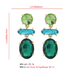 Oval Crystal Green Blue 18K Gold Big Drop Dangler Earring For Women