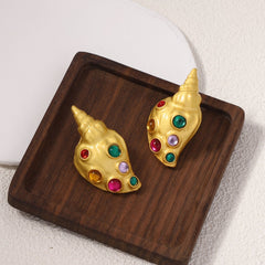 Conch Shell Crystal 18K Gold Multi Stud Earring For Women