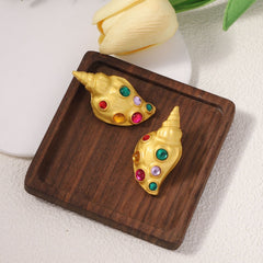 Conch Shell Crystal 18K Gold Multi Stud Earring For Women