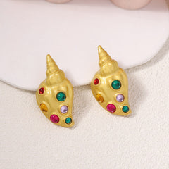 Conch Shell Crystal 18K Gold Multi Stud Earring For Women