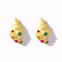 Conch Shell Crystal 18K Gold Multi Stud Earring For Women