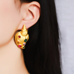 Conch Shell Crystal 18K Gold Multi Stud Earring For Women