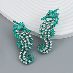 Seahorse Cubic Zirconia Silver Blue Dangler Earring For Women
