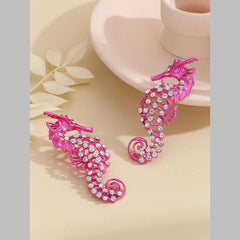 Seahorse Cubic Zirconia Silver Blue Dangler Earring For Women