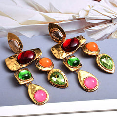 Multi Color Gold Plated Cubic Zirconia Dangler Earrings