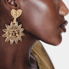 Star Sun Heart 18K Gold Dangler Earring For Women