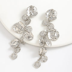 Beaten Finish Coin Silver Tassel Dangler Earring For Women