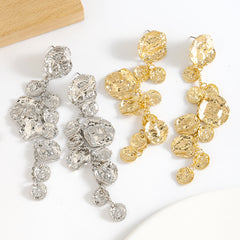 Beaten Finish Coin Silver Tassel Dangler Earring For Women