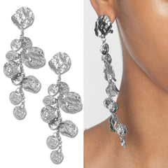 Beaten Finish Coin Silver Tassel Dangler Earring For Women