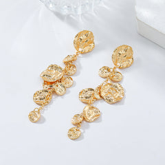 Beaten Finish Coin Silver Tassel Dangler Earring For Women