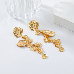 Beaten Finish Coin Silver Tassel Dangler Earring For Women