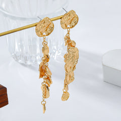 Beaten Finish Coin Silver Tassel Dangler Earring For Women