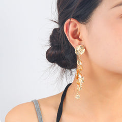 Beaten Finish Coin Silver Tassel Dangler Earring For Women