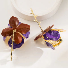 Tulip Flower Leaf Enamel 18K Gold Pink Green Tassel Dangler Earring For Women Group6