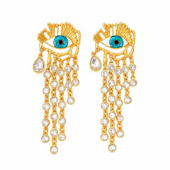Evil Eye Gold Plated Crystal Alloy Dangler Statement Earrings