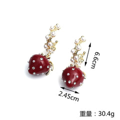 Strawberry Cubic Zirconia Pearl 18K Gold Red Anti Tarnish Hoop Dangler Earring For Women Group6