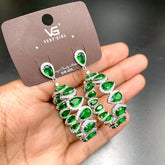 Drop Solitaire Silver Green Cubic Zirconia Crystal Anti Tarnish Dangler Earring For Women