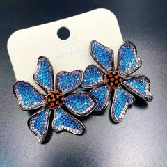 Flower Black Blue Red Crystal Anti Tarnish Stud Earring For Women