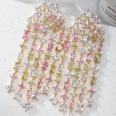 Different Shape of Solitaire Cubic Zirconia Crystal 18K Gold Pink White Anti Tarnish Dangler Tassel Earring For Women