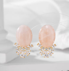 Pink Oval Gold Plated Cubic Zirconia Alloy Stud Earrings For Women
