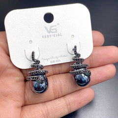 Snake Cubic Zirconia Crystal Silver Light Blue Silver Anti Tarnish Drop Earring For Women