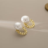 White Gold Plated Pearl Alloy Stud Earrings For Women