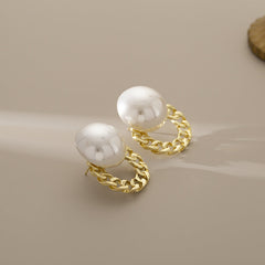 White Gold Plated Pearl Alloy Stud Earrings For Women