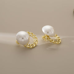 White Gold Plated Pearl Alloy Stud Earrings For Women