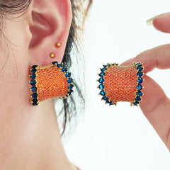 Orange Blue Gold Cubic Zirconia Anti Tarnish Copper Stud Earrings