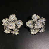 Flower Silver Plated Cubic Zirconia Alloy Stud Earrings For Women