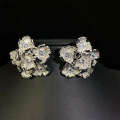 Flower Silver Plated Cubic Zirconia Alloy Stud Earrings For Women