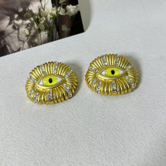 Wide Yellow Evil Eye Cubic Zirconia 18k Gold Stud Earring For Women