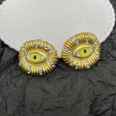Wide Yellow Evil Eye Cubic Zirconia 18k Gold Stud Earring For Women